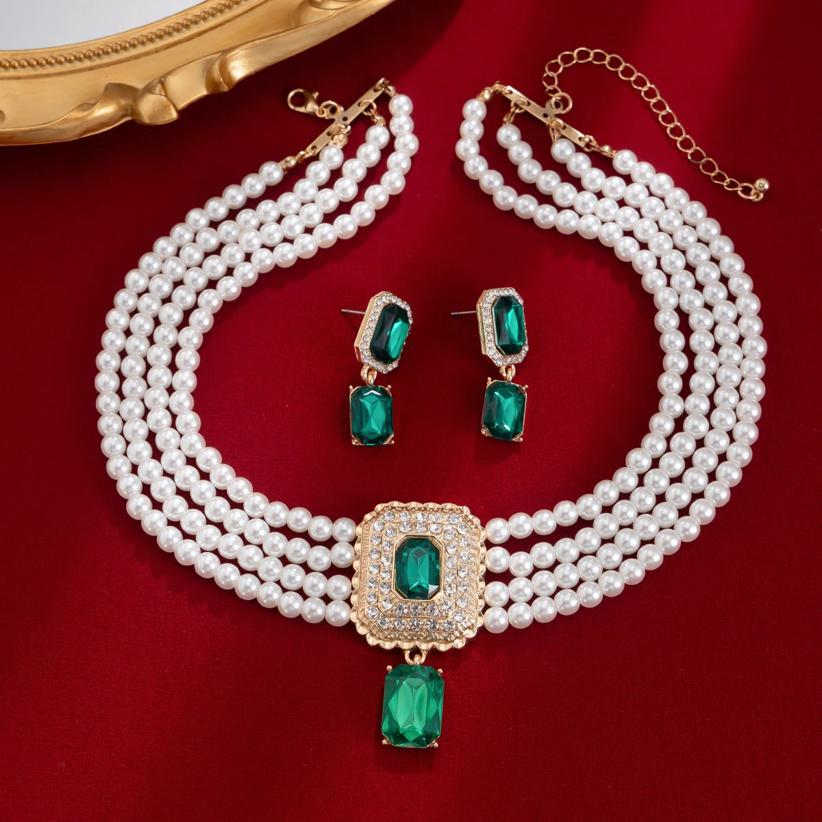 Collier à Double Couche et Boucles d'Oreilles en Perle