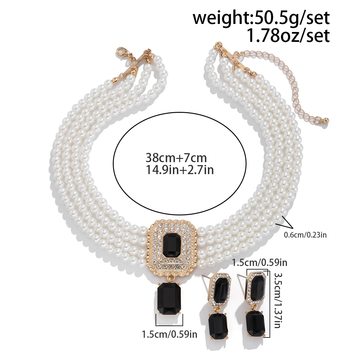 Collier à Double Couche et Boucles d'Oreilles en Perle